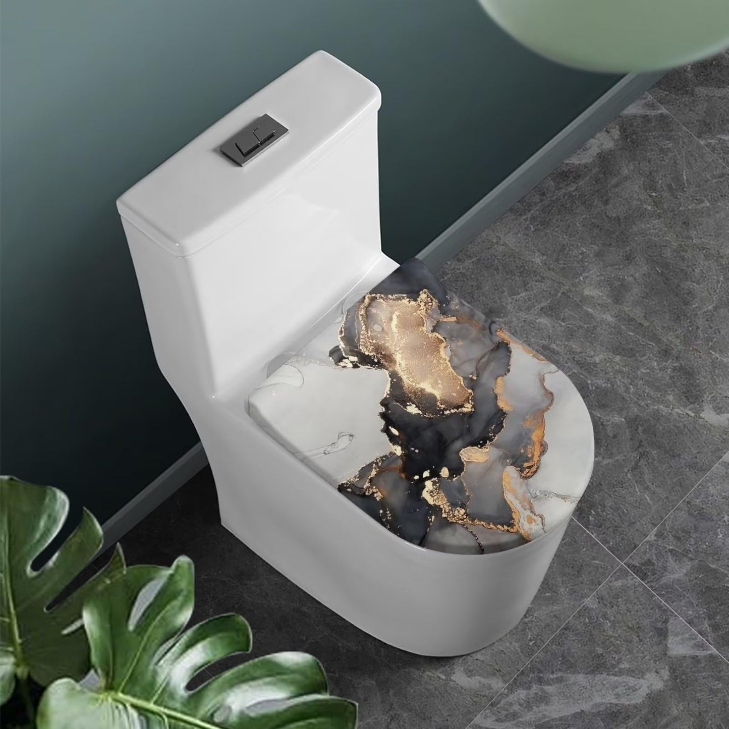 COEQINE Marble Print Toilet Lid Cover Elongated,Gray Gold Marble Soft Toilet Lid Cover Seat Cover for Home Bedroom Portable