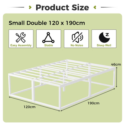 EMODA Small Double Bed Frame 4ft with Sturdy Slats Support, White