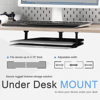 JEMACHE Metal Under Table Desk Holder for Laptop, Xbox Series S, Xbox One S/X, PS4 Slim/Pro, Desktop Mini PC
