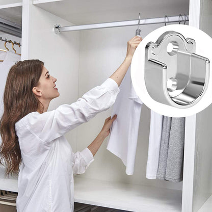TA-VIGOR 2Pcs Wardrobe Closet Rod Bracket, U Shaped Zinc Alloy Shower Curtain Rod Pole End Supports Sockets Flange Holder Fit Rod Dia 25mm