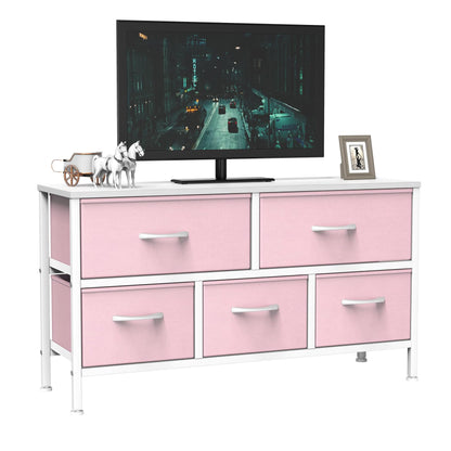 Feonase Bedroom Chest of Drawers, 5 Fabric Drawers Dresser with Metal Frame and MDF Top Board, Modern Storage Unit for Bedroom Living room, Entryway