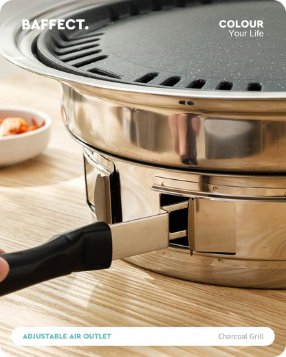 Charcoal Grill Korean Barbecue Grill Portable Stainless Steel Non-stick Charcoal Stove for Outdoor Camping BBQ Grill 13.7 inches Small Grill Outdoor