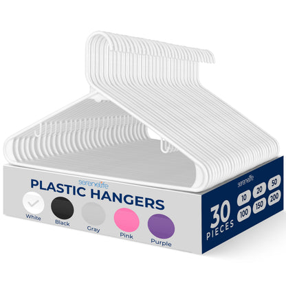 SereneLife Plastic Hangers 30 Pcs - Space Saving Heavy Duty Slim Suit Clothes Hanger Set, Can Hold Up to 10 Lbs. For Coats, Jackets, Pants & Dress