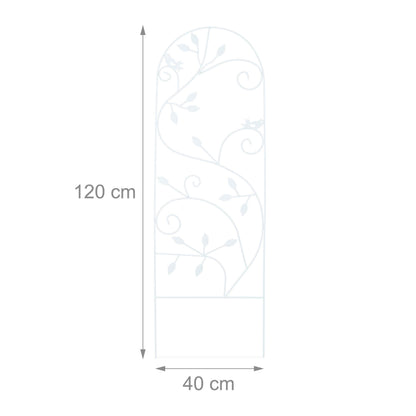 Relaxdays Bird Trellis, Metal Garden Lattice, Climbing Aid for Plants, 120 x 40 cm, Vine Design, White