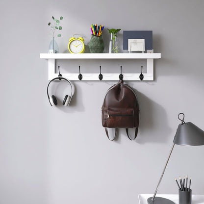 SMIBUY Coat Hooks with Shelf Wall-Mounted, 74 cm Entryway Coat Rack for Wall, Bamboo Hanging Shelf with 5 Double Metal Hooks for Bathroom, Bedroom