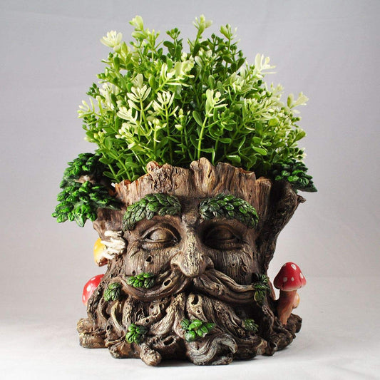 Tree Ent Face Plant Pot Holder Greenman Decorative Garden Myth Sculpture Planter H15cm