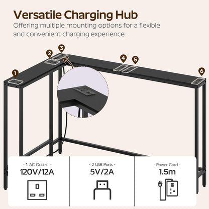 YATINEY Slim Console Table, 180 cm Narrow Sofa Table with Power Outlets, Behind Entryway Table, 3 Assembly Options, for Entryway, Black XCT07KBB