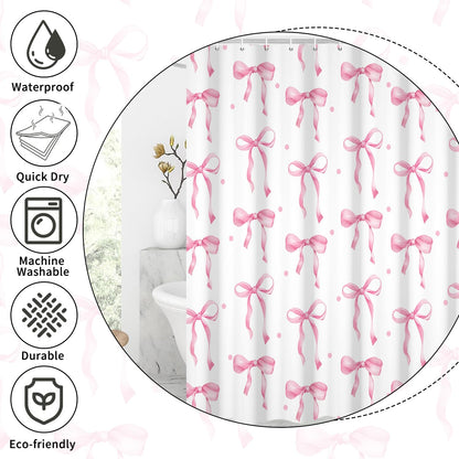 GCIREC Shower Curtain, 180x200cm, Pink Cute Aesthetic Bowknot Bows Waterproof Fabric Machine Washable Bathroom Curtain with Hooks