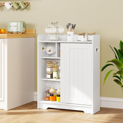 Kaukinye Bathroom Floor Cabinets,Storage Cabinet with Sliding Door,White