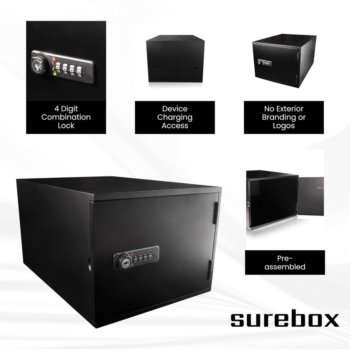 surebox Bamboo Lockable Box - 4-Digit Combination Lock & Charging Access