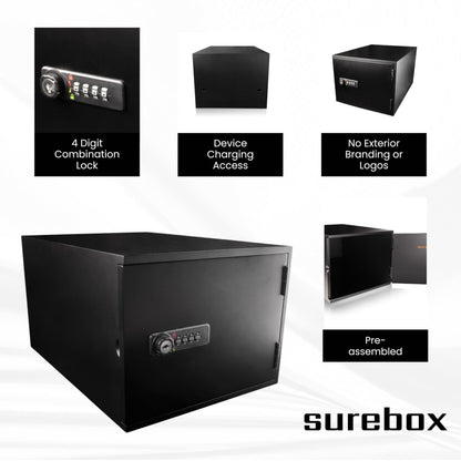 surebox Bamboo Lockable Box - 4-Digit Combination Lock & Charging Access