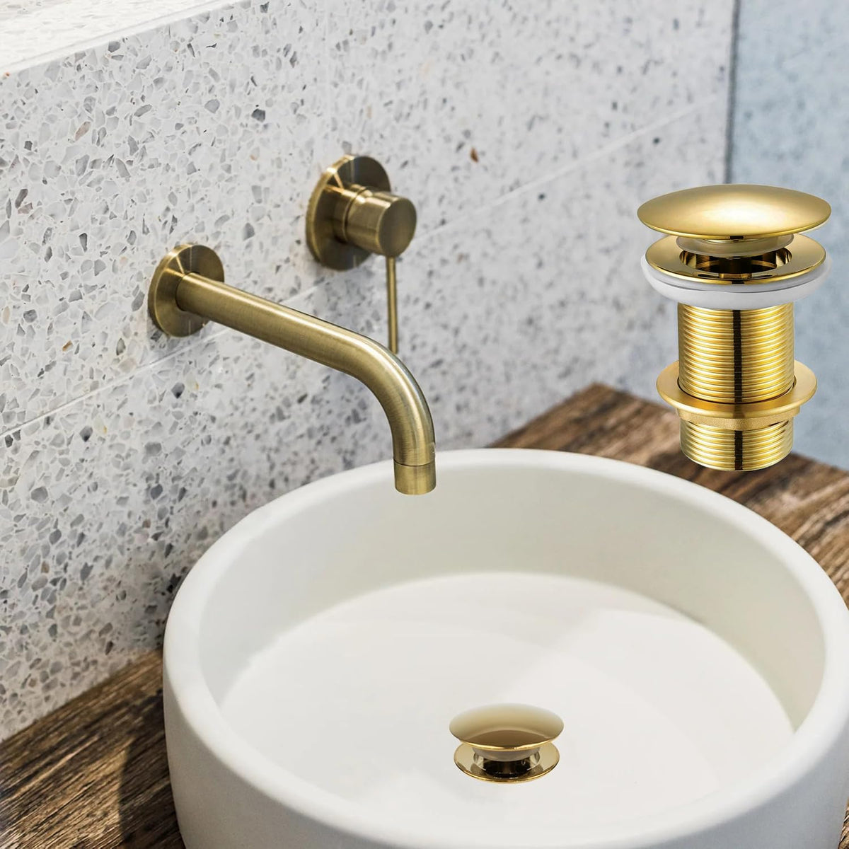 Xcel Home Gold Unslotted Basin Waste, Mushroom Dome, Pop Up, Brass, Polished, Replacement Bathroom Sink Plug