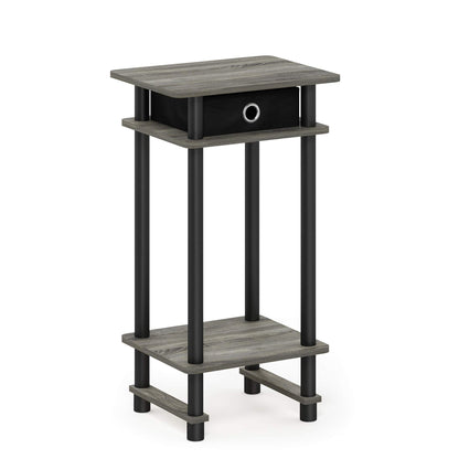 Furinno Turn-N-Tube Tall End Table, Side Table with Bin, French Oak Grey/Black