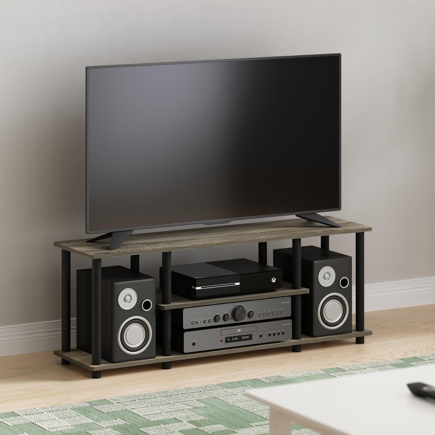 Furinno Turn-N-Tube No Tools 3D 3-Tier Entertainment TV Stands, French Oak/Black