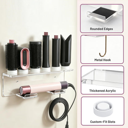 Affogato Wall Mount Holder Compatible with All Dyson Airwrap Styler Accessories, Upgraded Acrylic 6 Holes Storage Organizer Rack for Bathroom