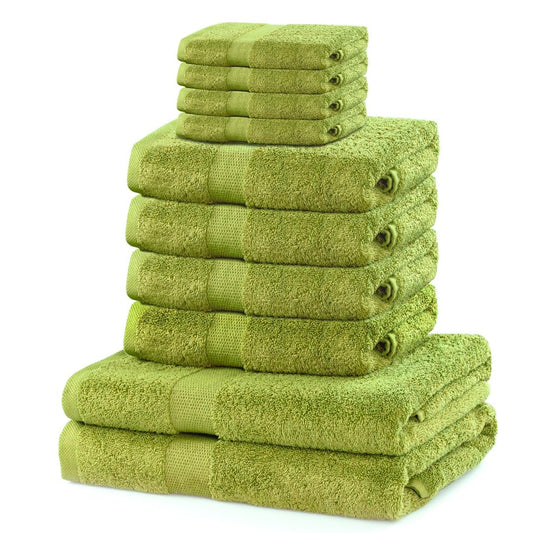 DecoKing Set of 10 Cotton Quality 525 g/m? 4 Guest Towels 30 x 50 cm 4 Hand Towels 50 x 100 cm and 2 Bath Towels 70 x 140 cm Celadon Green Absorbent