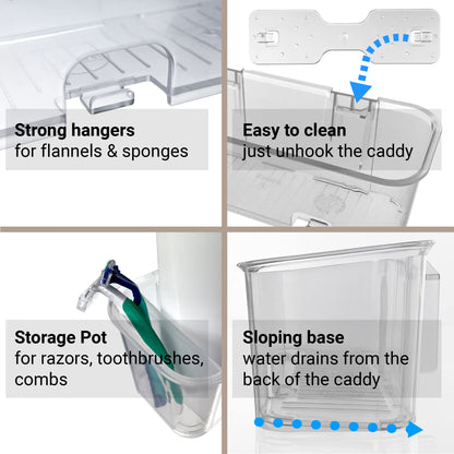 S.B.Weston SBW Shower Caddy, Rust Proof Wall Mounted Bathroom Shower Organiser Storage Shelf Rack Caddies with Hangers, No-Drilling