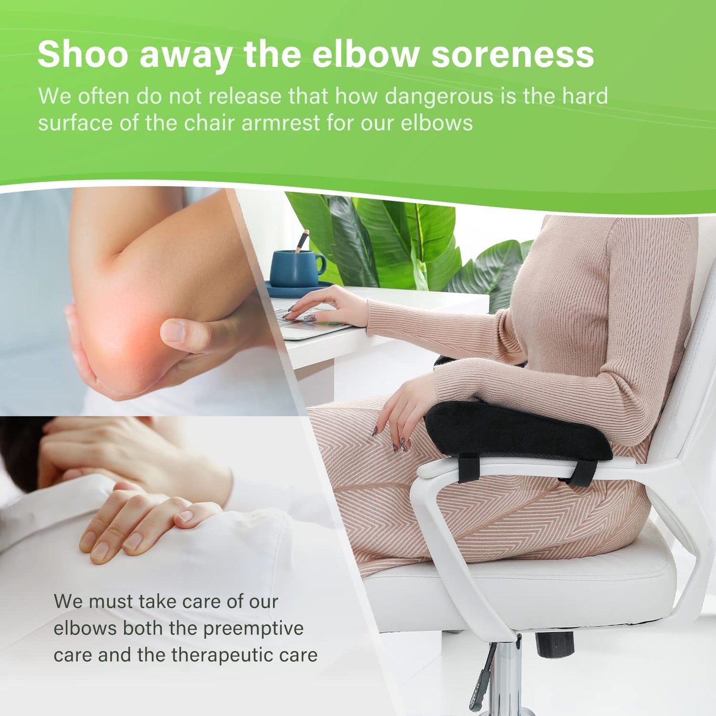 LargeLeaf Chair Ergonomic Armrest Pads Elbow Pillow Pressure Relief Office Chair Gaming Chair armrest with Memory Foam armrest Pads 2-Piece Set of