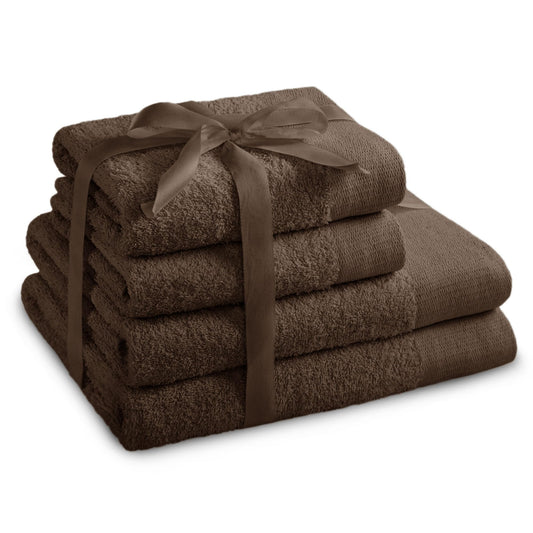 AmeliaHome Set 4pcs 2 Towels 50x100 cm and 2 Bath Towels 70x140 cm 100% Cotton Absorbent Brown Chocolate Amari