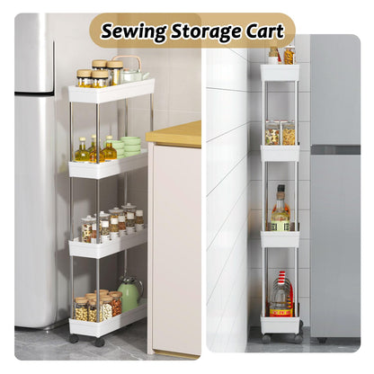 SHANGFENG Plastic Storage Trolley on Wheels Slide-out Slim Rolling Utility Cart Mobile Storage Shelving Organizer for Kitchen, Bedroom, Bathroom