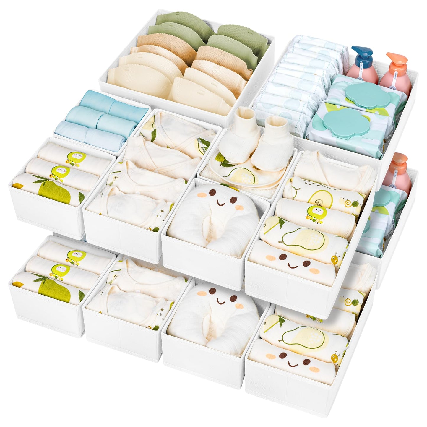 Homsorout 15 Pack Foldable Drawer Organisers Clothes - Fabric Storage Box Wardrobe Drawer Dividers Cubes for Baby Clothing, Socks, Underwear, Ties
