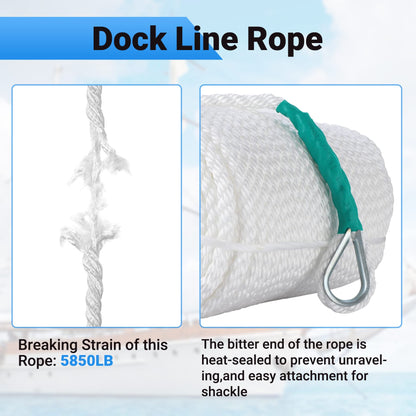 CarBole Nylon Mooring Rope, Multi-functional Dock Line Rope 12mm*61m for Survival | Boating | Sports | Camping | Sailing | Hiking (White) (5850LB)