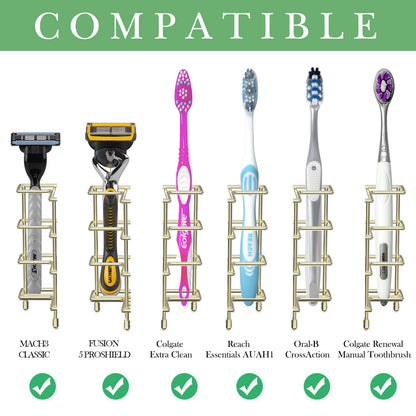 Linkidea Wall Mount/Countertop Toothbrush Holder for Shower, Stainless Steel Toothpaste Stand, 3 Slots Organizer Compatible with Colgate Extra Clean