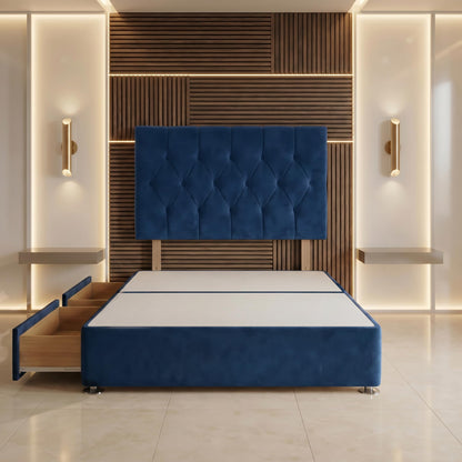 Bed Centre Ziggy Plush Single Divan Base 30" Headboard, Navy, 0 Draw