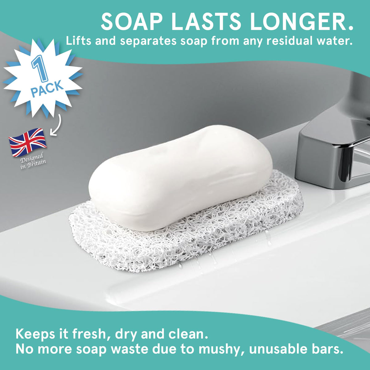 Soap Saver by Smith’s® | Extend Your Soap’s Life | 14 cm (L) x 8 cm (W) x 1.2 cm (H) | White / 1 Pack | 50% Thicker | Enhanced Design