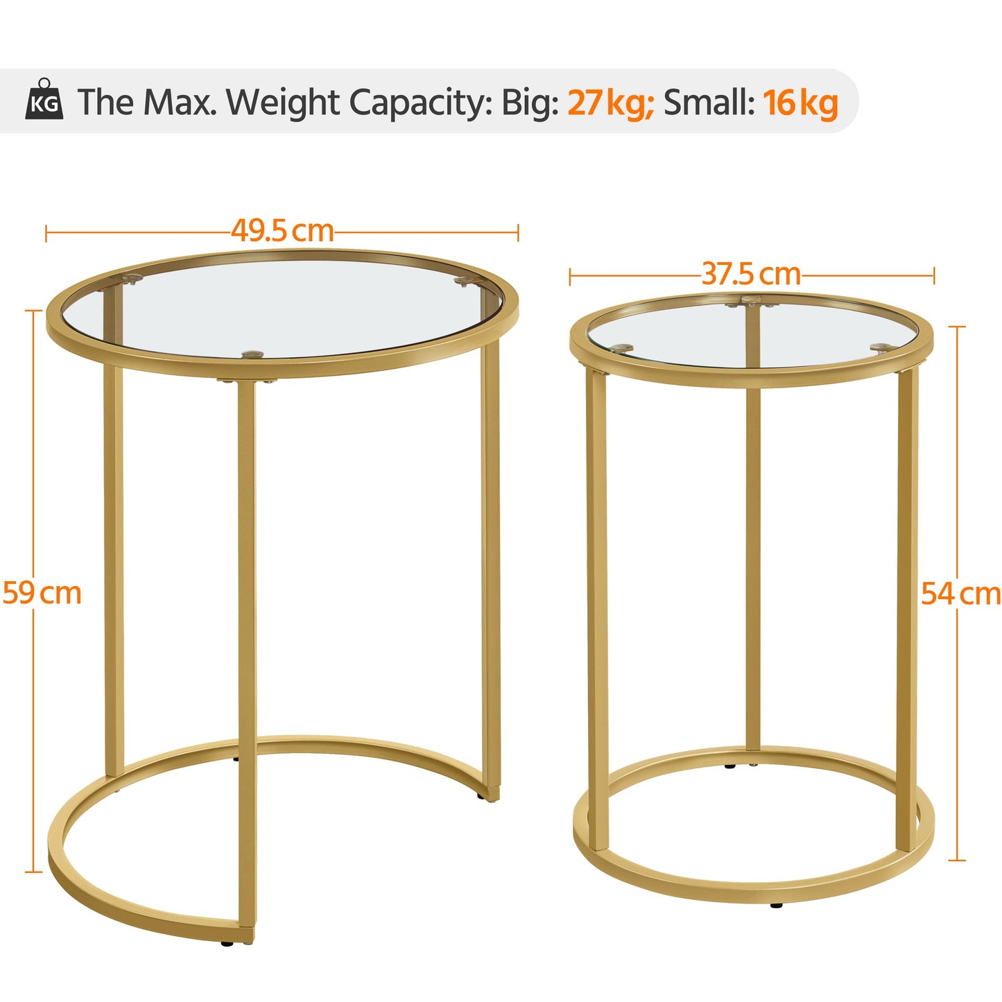 Yaheetech Glass Nesting Tables Set of 2 with Metal Frames, Mustard Gold