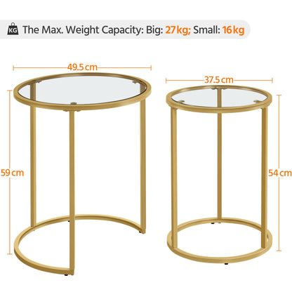 Yaheetech Glass Nesting Tables Set of 2 with Metal Frames, Mustard Gold
