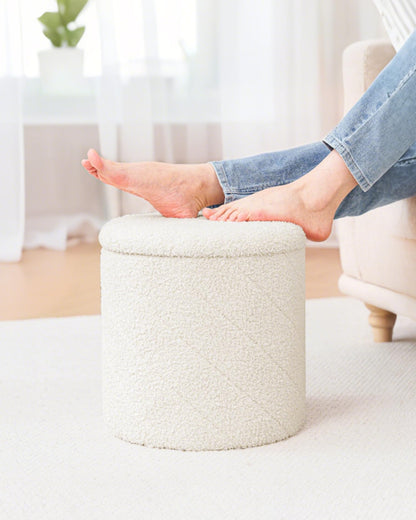 Bonlife Round Ottoman Stool with Storage, Folding Footstool,33x33x35cm