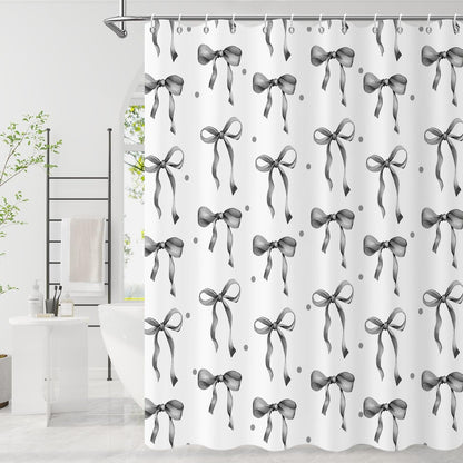 GCIREC Shower Curtain, 180x200cm, Gray Cute Aesthetic Bowknot Bows Waterproof Fabric Machine Washable Bathroom Curtain with Hooks