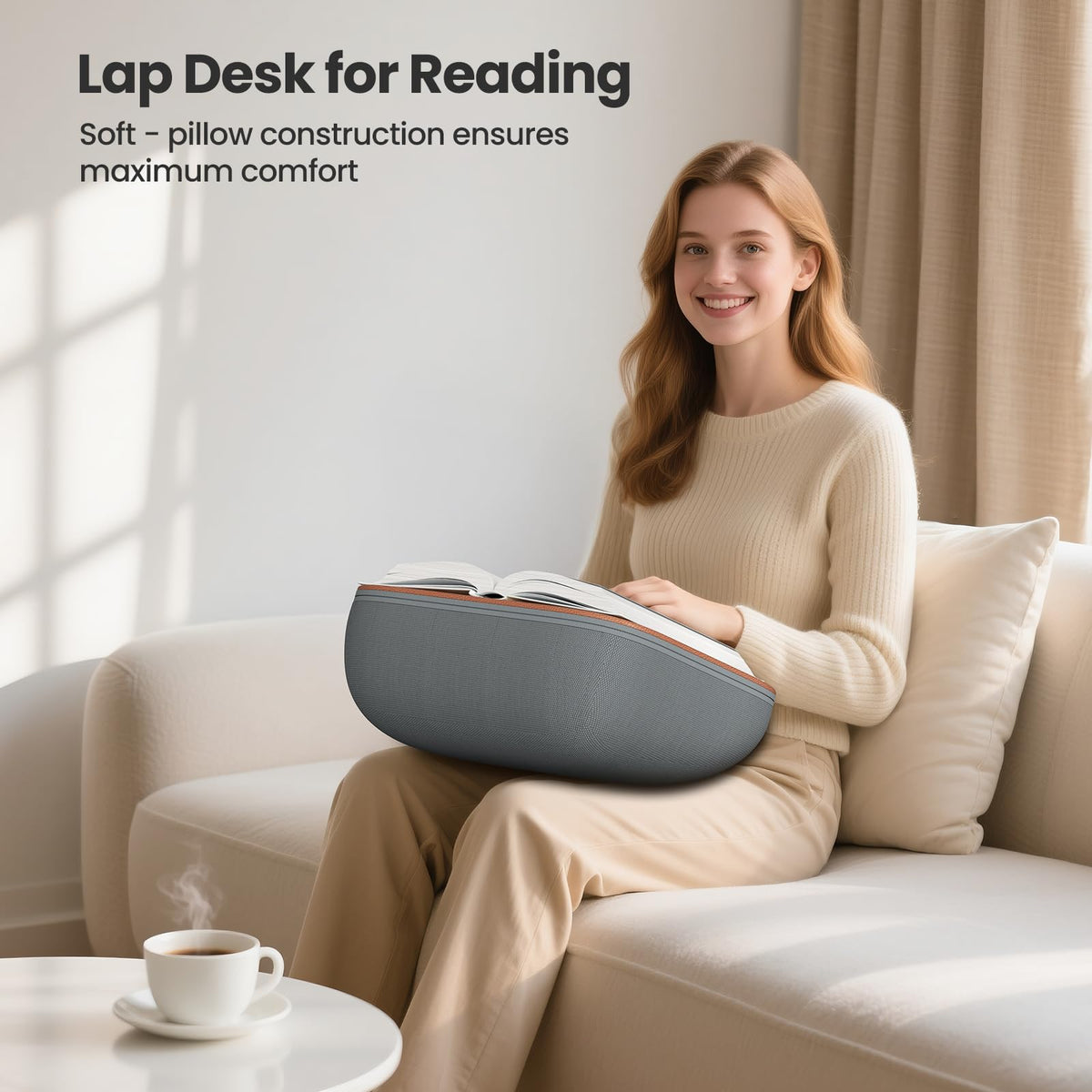 Tounee Book Holder Stand - Ultra Soft Lap Beanbag Pillow for Books, Tablets, iPads & Kindle - Hands-Free Reading & Viewing in Bed/Couch