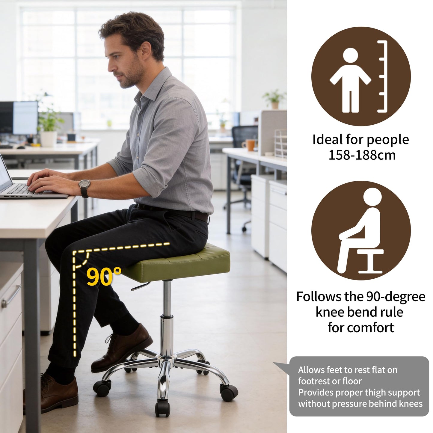 FIRAVOE Adjustable Work Stool with Wheels (136 kg Capacity) (Saddle Shaped Seat) Faux Leather Workbench Stool