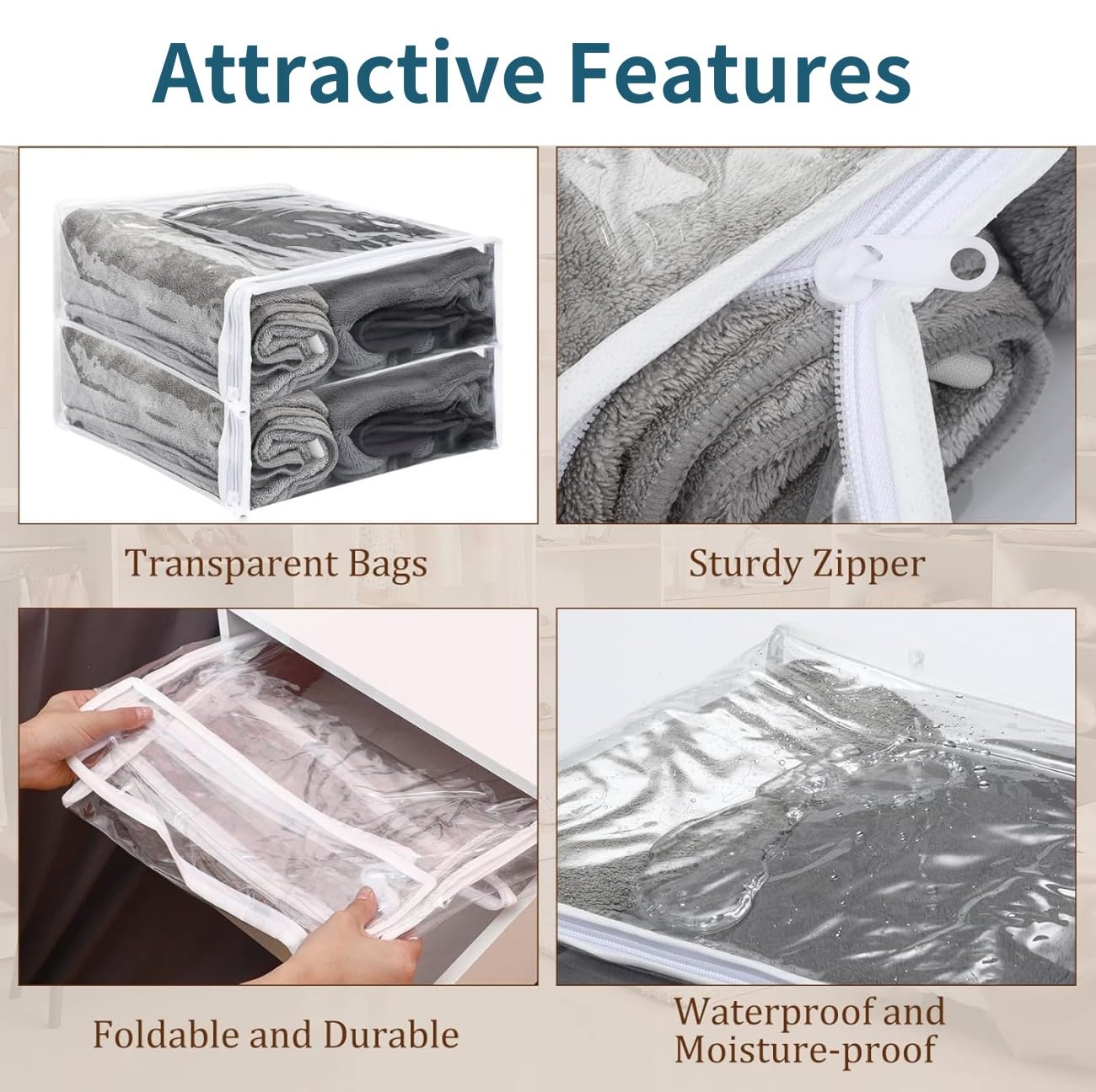 MANTTH 6 Packs Storage Organizer Bags for Clothes, Clear Zippered Storage Bags for Sweater Blanket Bed Sheet Storage