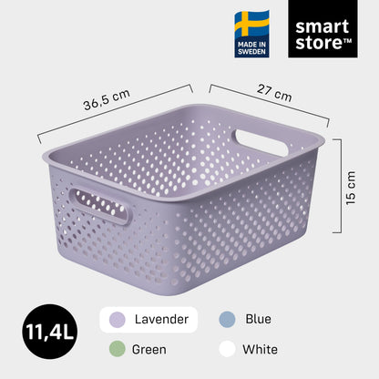 SmartStore Storage Basket with Handles in Lavender 11.4L (36.5x27x15cm) | Plastic Storage Bin from Recycled Plastic