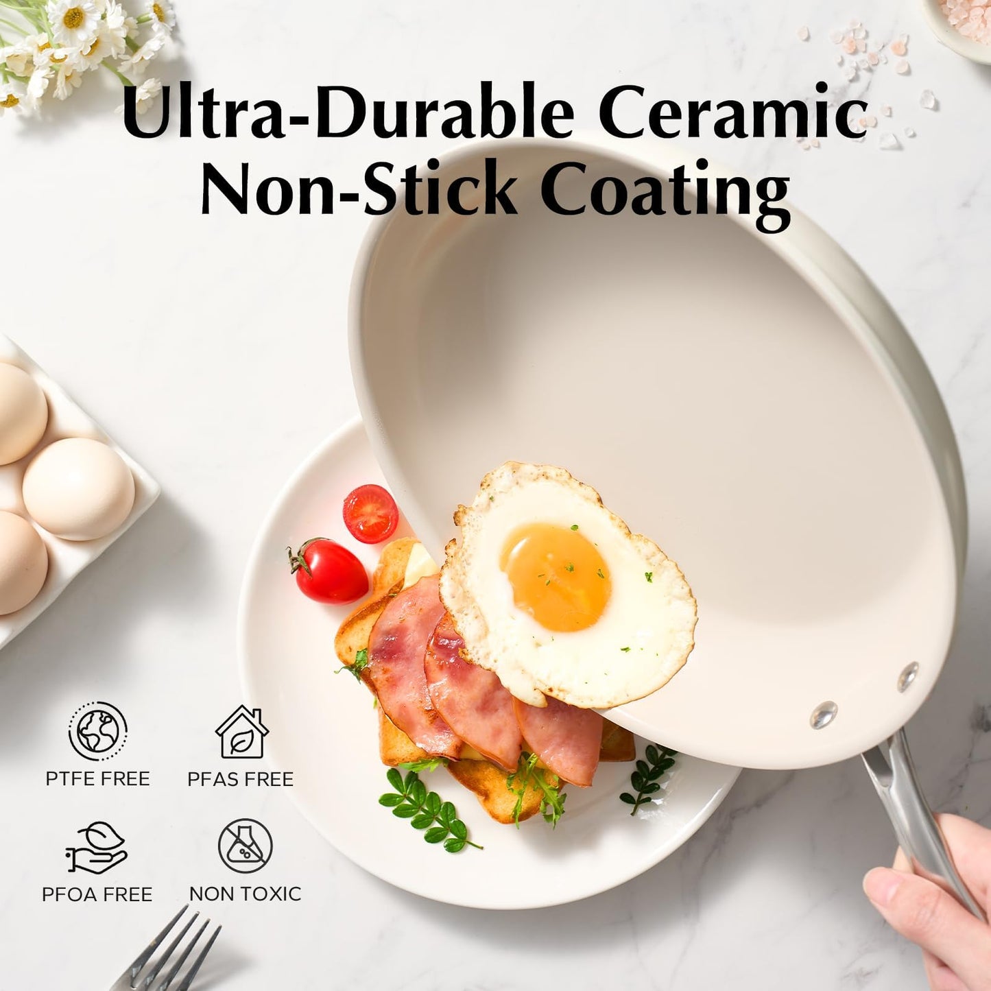 Redchef Nonstick Frying Pans Set, Ceramic Pan Skillet 20 24 28cm, Non Toxic Pans for Cooking, 8-11" Ceramic Frying Pan Set PFAS & PTFE & PFOA Free