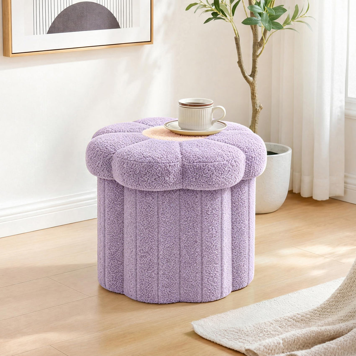 Bonlife Flower Shape Ottoman with Lid, Folding Footrest, Small Storage Box