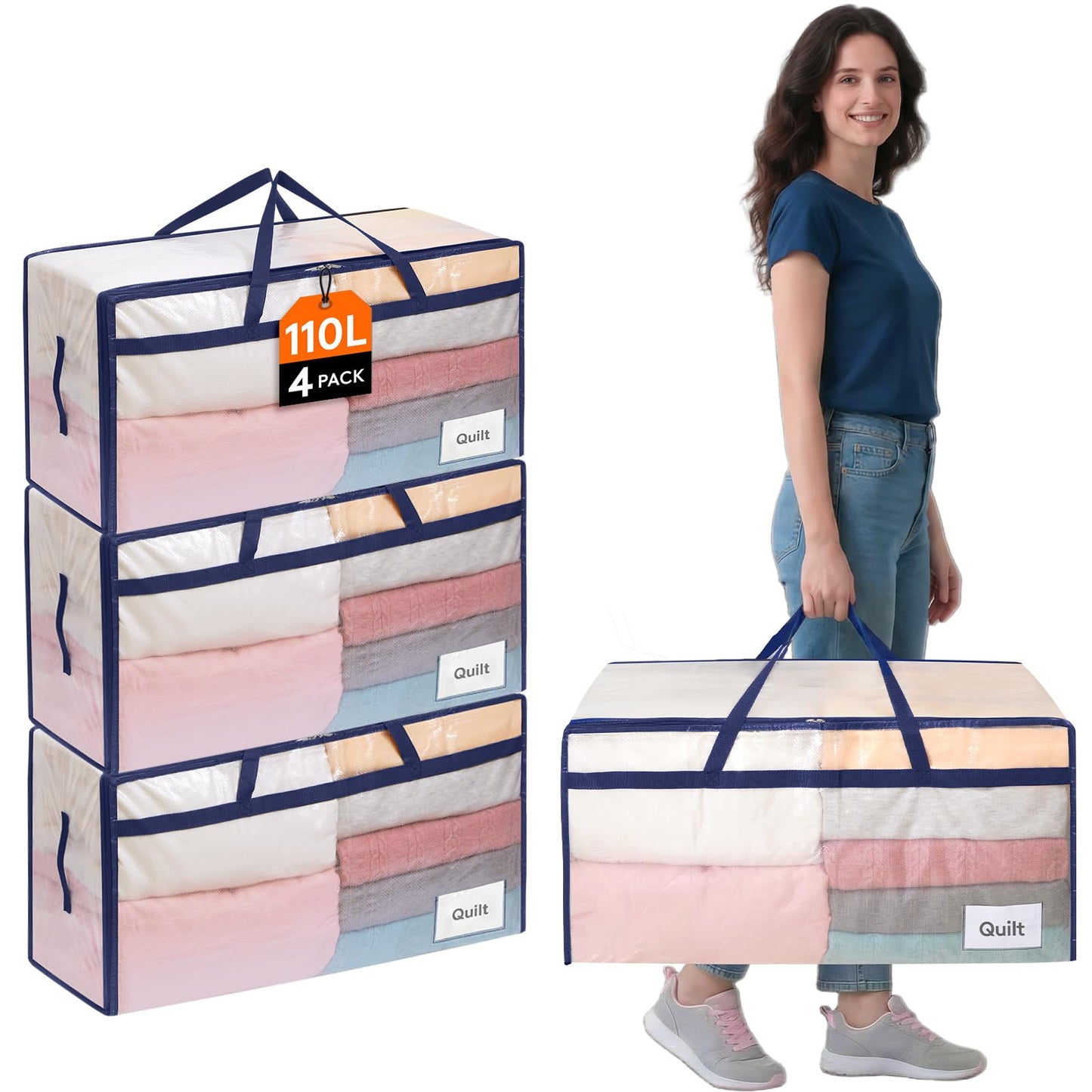 Lifewit 4 Pack Large Moving Bags with Lids and Sturdy Handles, Transparent