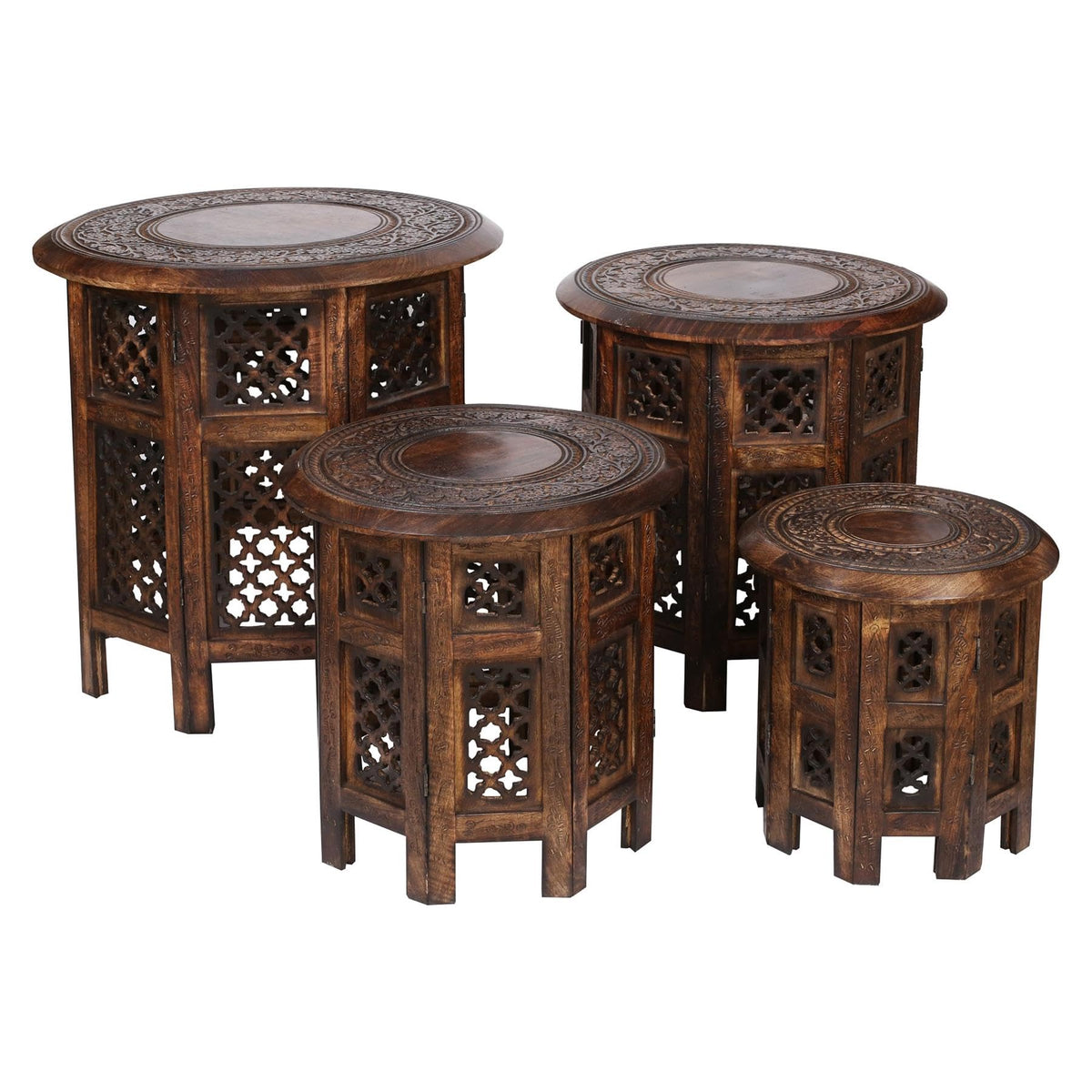 topfurnishing Beautiful Round Hand Carved Indian Shesham Wooden Coffee Table Side Brown Small 12"x12"x12" 30.5cm