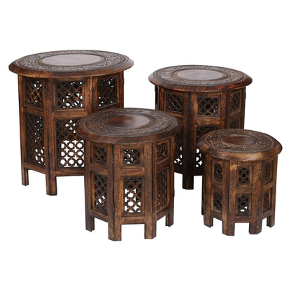 topfurnishing Beautiful Round Hand Carved Indian Shesham Wooden Coffee Table Side Brown Small 12"x12"x12" 30.5cm