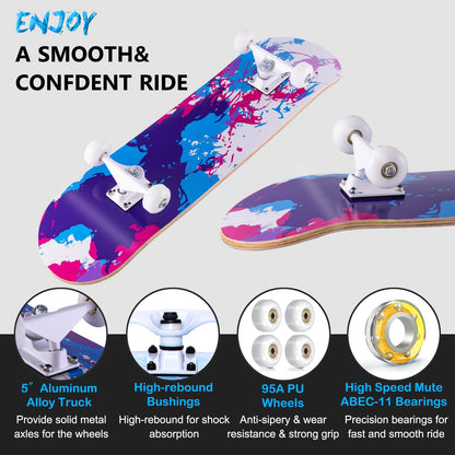 CLYCTIP Skateboards,31 x 8 inch Complete Skateboard for Beginners,8 Layer Maple Concave Cruiser Trick Skateboard for Teens and Adults (Graffiti-TY)