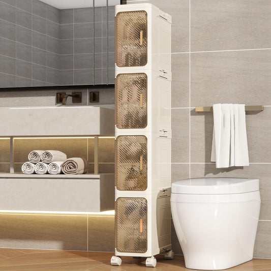 Tronkle Slim Bathroom Cabinet,4 Tiers Bathroom Storage Cabinet,Foldable Storage Cabinets,Narrow Bath Storage,Movable Toilet Storage Organizer for