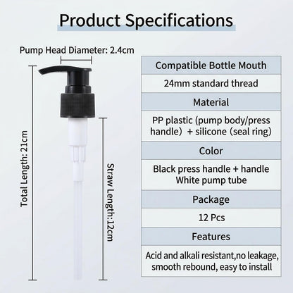 12 Pcs Black Plastic Soap Dispenser Pump Replacement Lotion Pump Heads for 24/410 Threaded Neck Bottles Compatible with Soap Lotion Shampoo Liquid