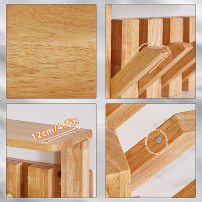 YMYNY Piano Key Coat Hooks Wall Mounted with Shelf, Natural, HWS008N-2