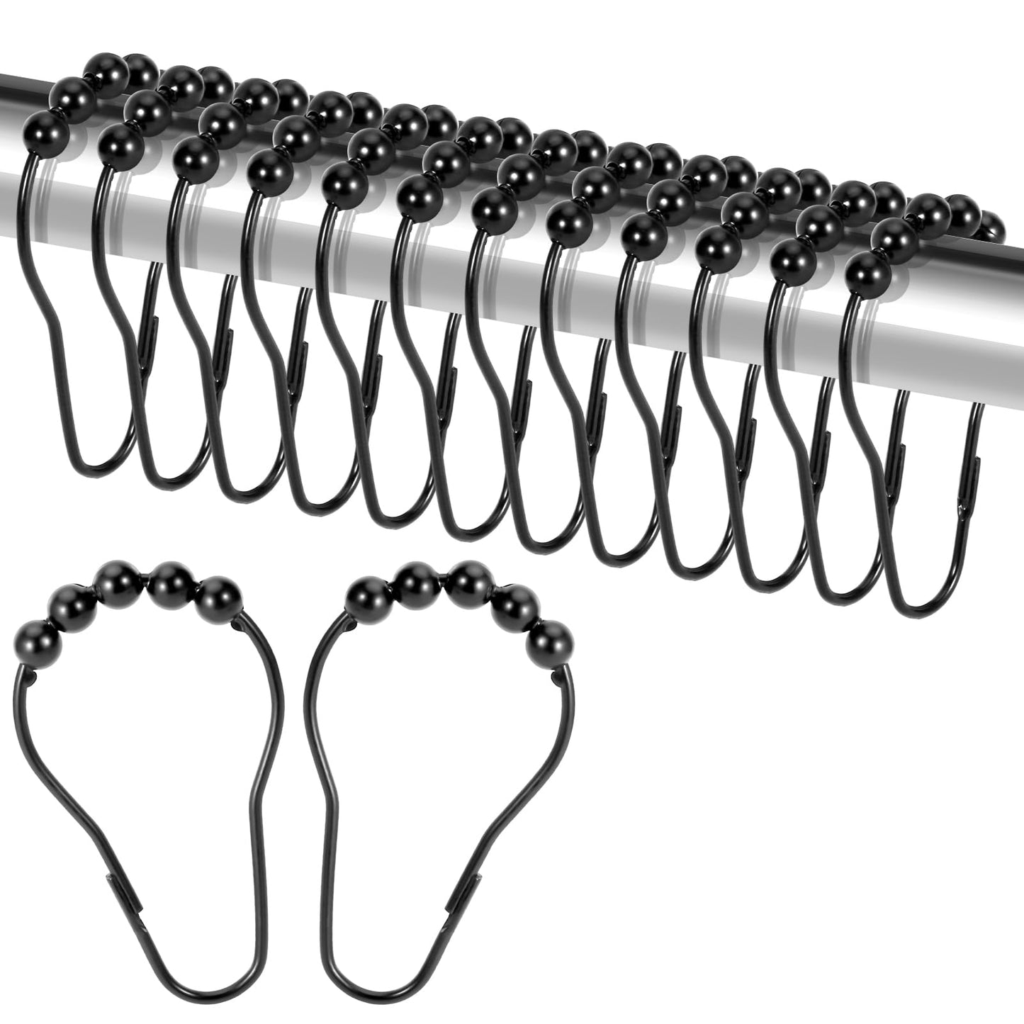 Shower Curtain Rings,Set of 12 Black Shower Curtain Hooks,Rust Proof Secure Lock Ring Clips for Hanging Bathroom Curtain.