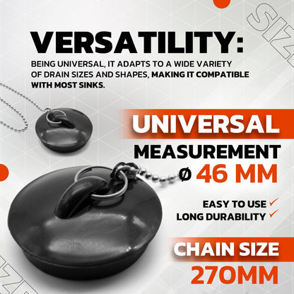 DOJA Barcelona Drain Plug with Chain, 270 mm, Pack of 4, Universal Rubber Sink Plug, Black
