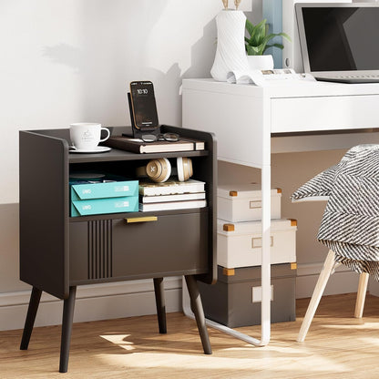Bedside Table, Nightstand, Bed Side Table with Wood Decorated Drawers