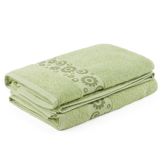 Go West Floral Jacquard Bath Towels ? Light Green, Pack of 2, Extra Large 70x150 cm, 500 GSM Combed Cotton, Soft & Highly Absorbent